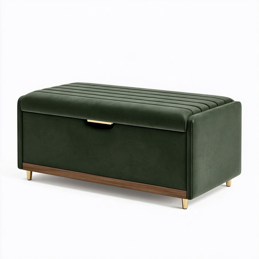 Banc coffre 100 x 45 x 50 cm en velours vert rangement capitonné contemporain