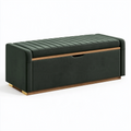 Banc coffre de rangement 120 x 45 x 50 cm en tissu vert et bois style contemporain