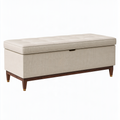 Banc coffre 130 x 45 x 48 cm en tissu beige et bois marron - Assise capitonnée avec rangement