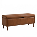 Banc coffre 100 cm brun en similicuir avec rangement style moderne