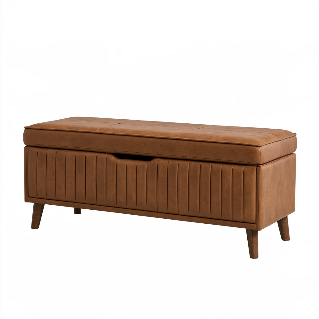 Banc coffre 120 x 45 x 50 cm marron aspect cuir avec rangement style contemporain