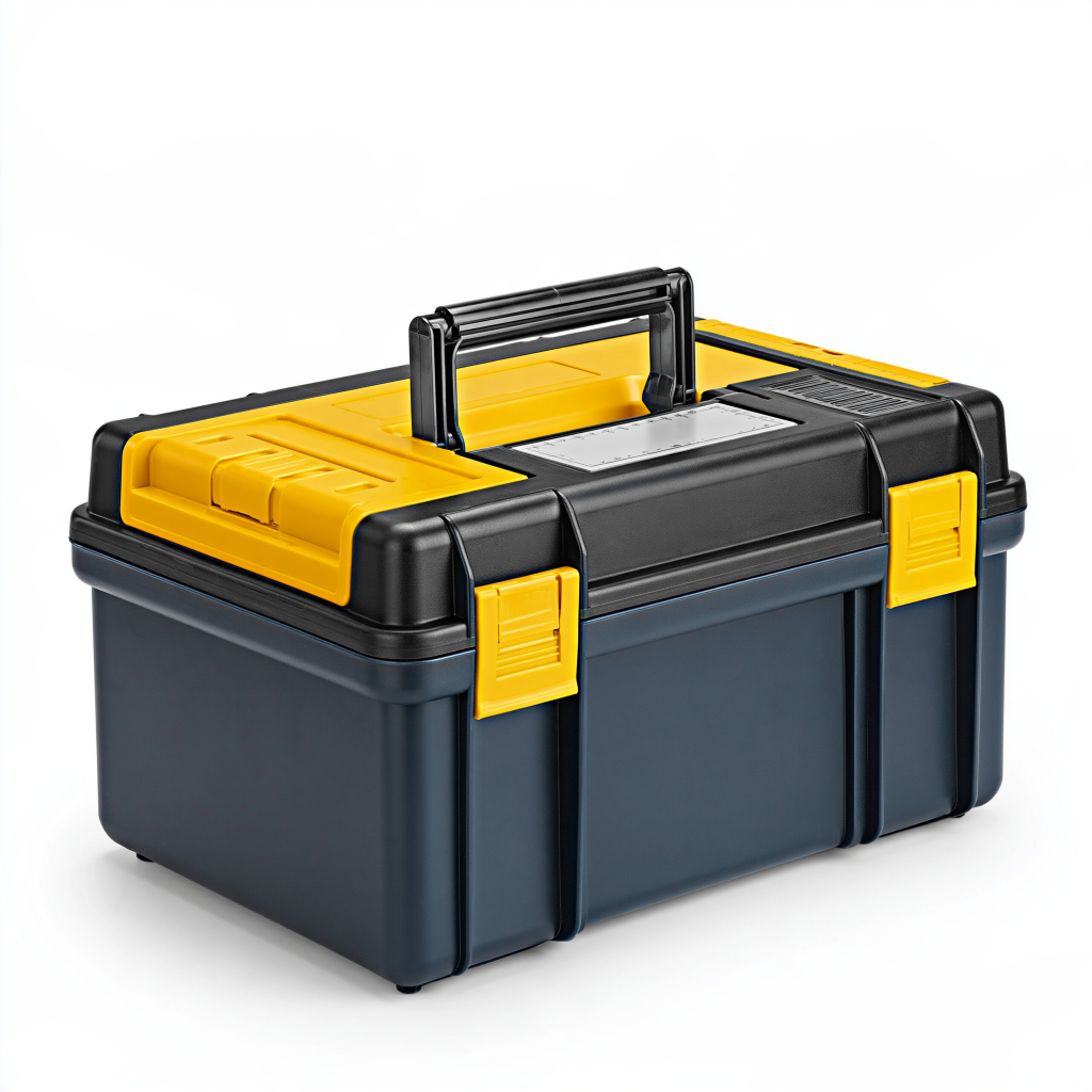 Boîte à outils 48 x 25 x 25 cm en plastique noir et jaune avec poignée de transport