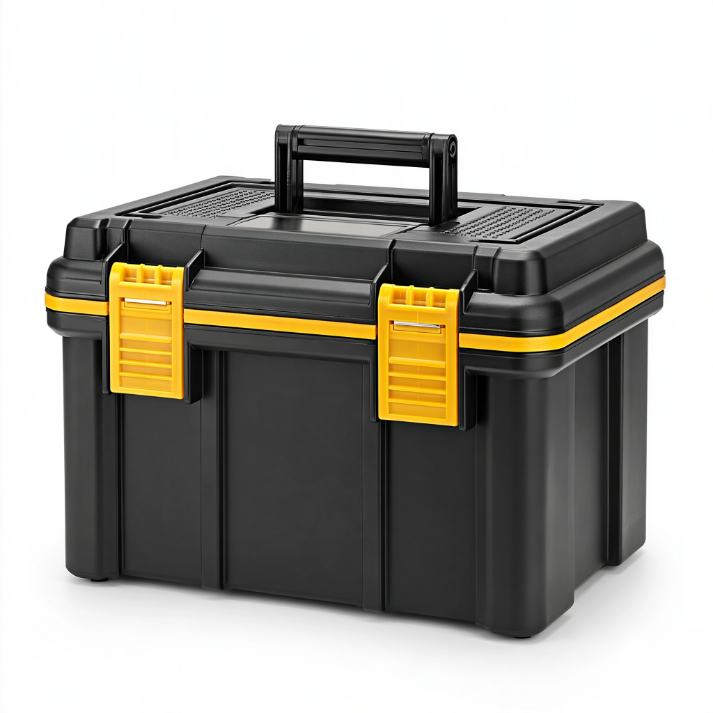 Boîte à outils 45 x 30 x 28 cm en plastique noir et jaune avec poignée de transport