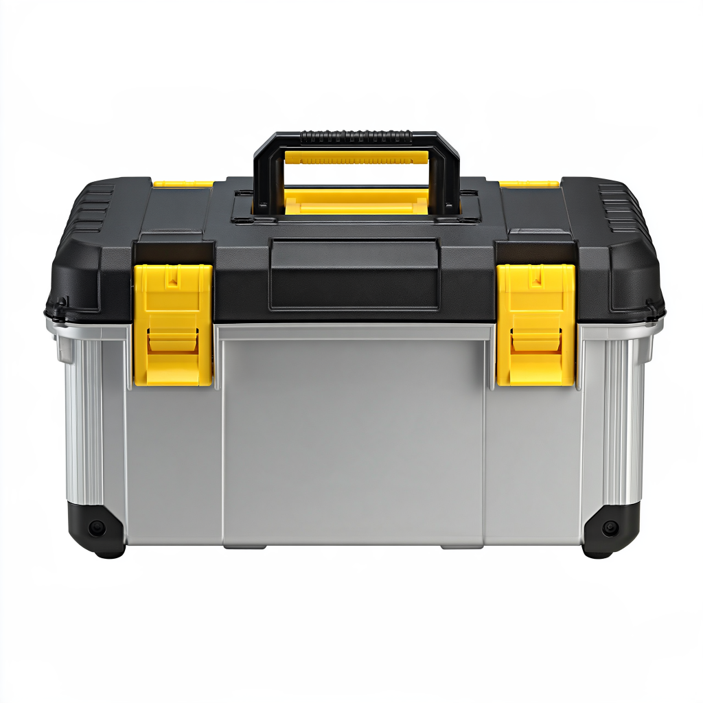 Boîte à outils 50 cm en plastique noir gris et jaune avec poignée et fermoirs