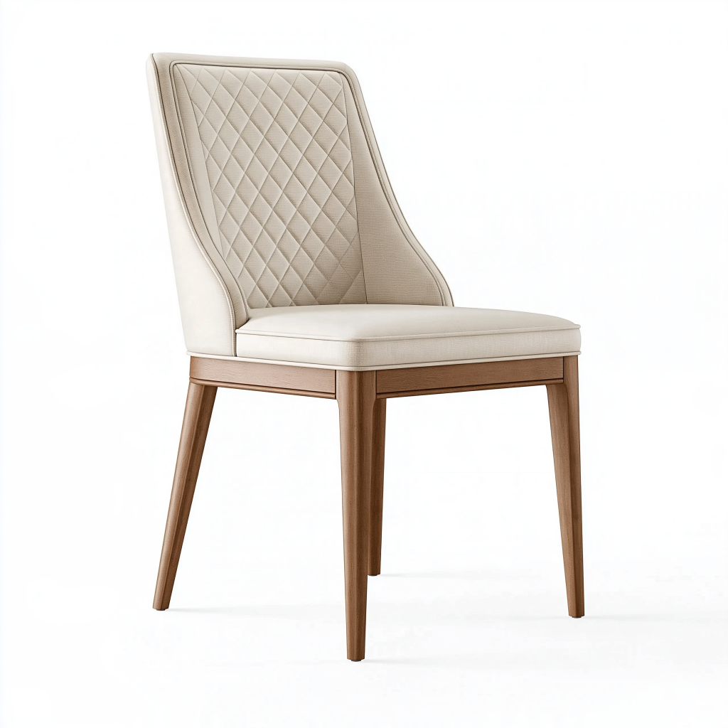 Chaise de salle à manger 52 x 61 x 88 cm en tissu beige avec pieds en bois style contemporain