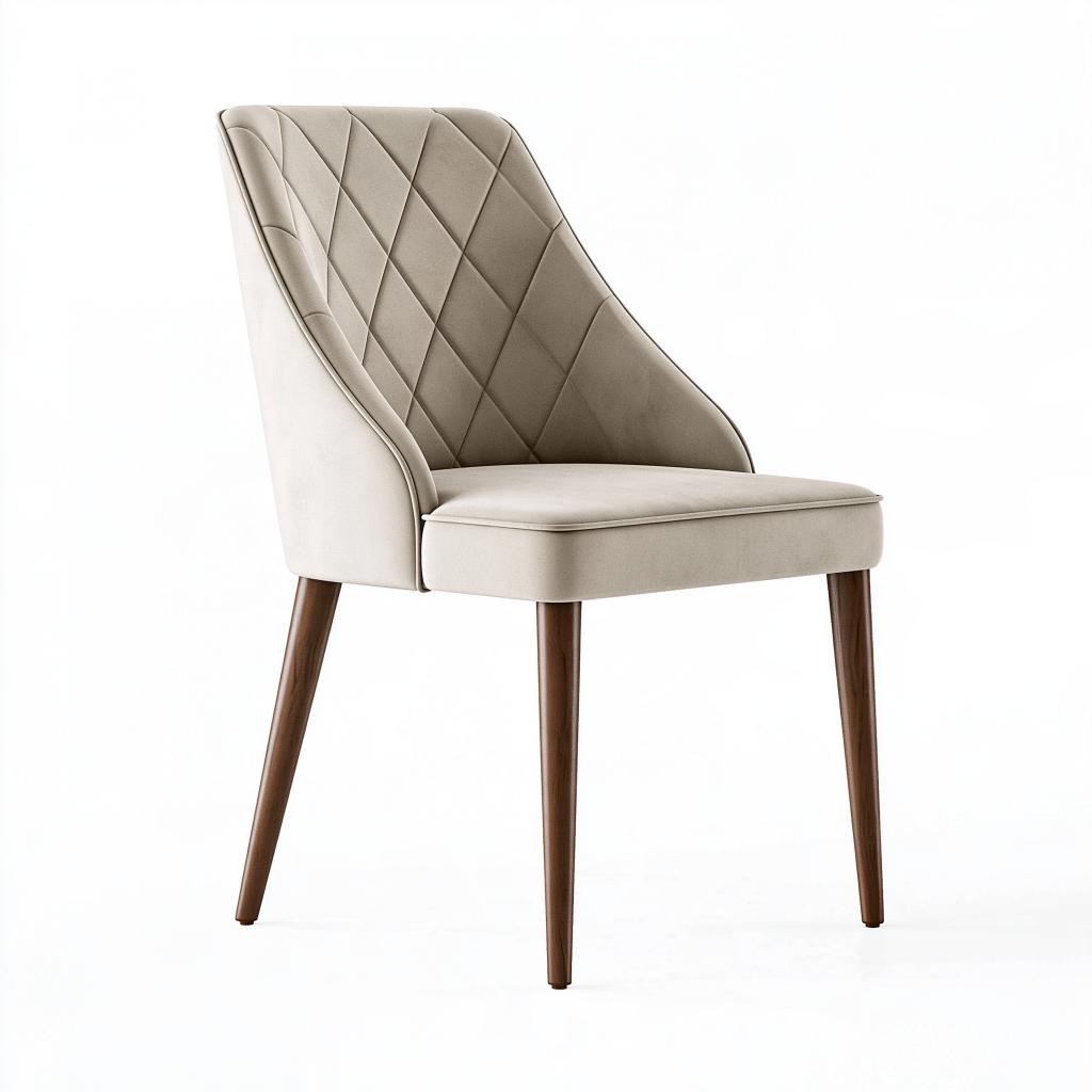 Chaise de salle à manger 55 x 61 x 88 cm en tissu beige avec pieds en bois brun matelassée