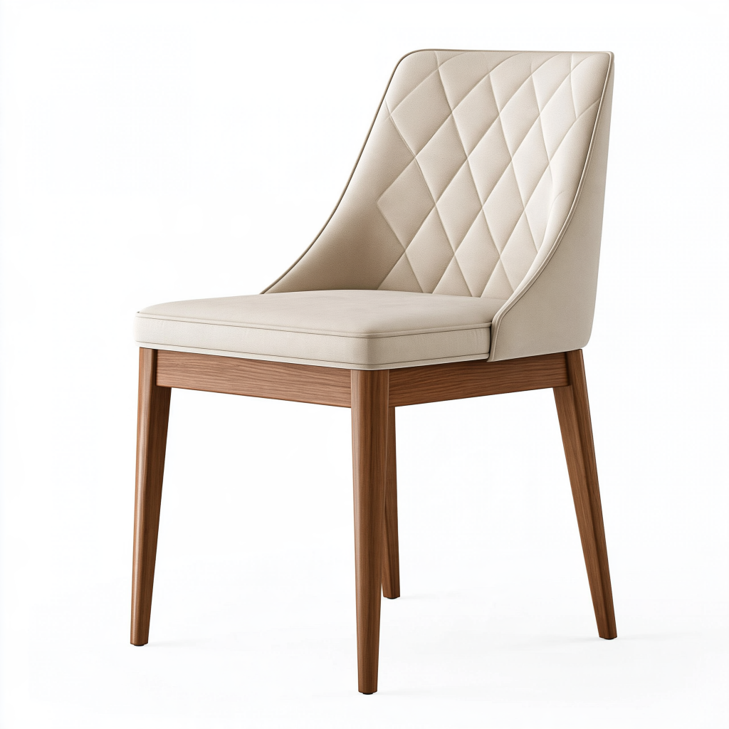 Chaise de salle à manger 52 x 60 x 90 cm en revêtement synthétique beige avec pieds en bois matelassée