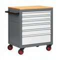 Servante d'atelier 77 x 46 x 95 cm acier gris avec plateau en bois 6 tiroirs mobile