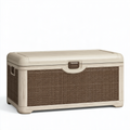Coffre de rangement 120 x 55 x 60 cm en polypropylène beige et marron effet tressé pour extérieur avec couvercle