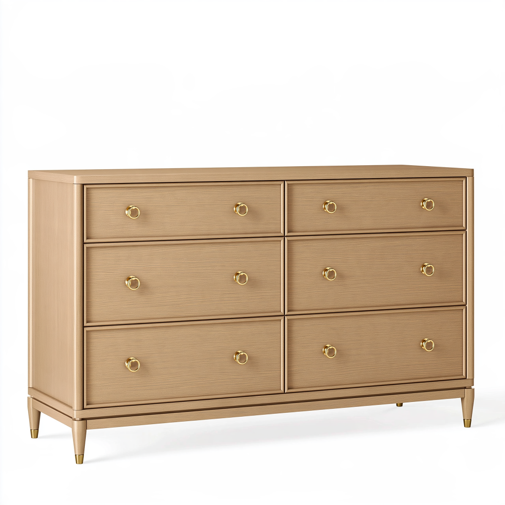 Commode 160 x 45 x 90 cm en bois beige à 6 tiroirs style classique