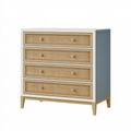 Commode 90 x 45 x 120 cm en bois beige gris bleu avec 4 tiroirs en cannage style naturel
