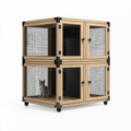 Cage pour chat 120 x 60 x 120 cm en bois naturel et métal noir à roulettes