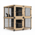Cage pour chat 120 x 60 x 120 cm en bois naturel et métal noir sur roulettes