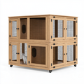 Cage pour chats 120 x 60 x 120 cm en bois naturel et métal sur roulettes à quatre compartiments