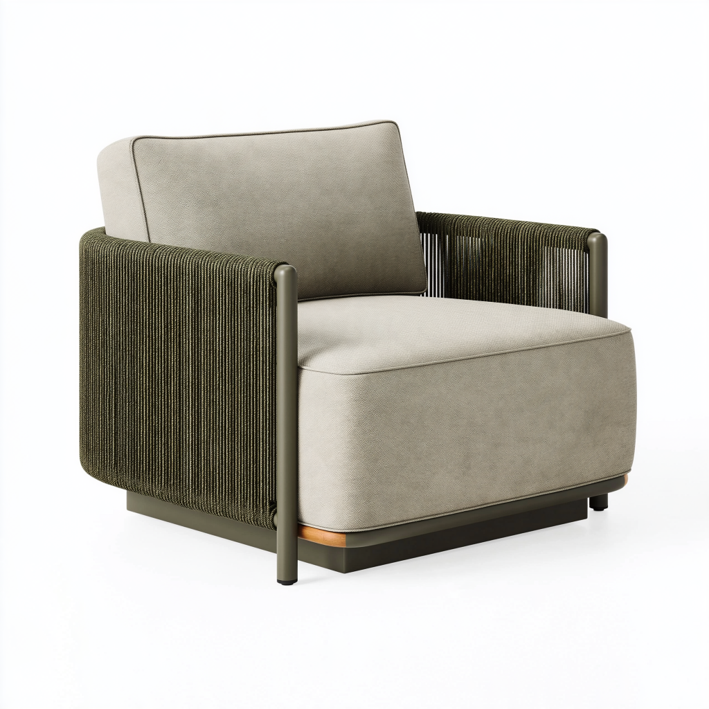Fauteuil 85 x 85 x 78 cm en tissu beige et cordage vert style contemporain