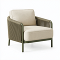 Fauteuil de jardin 75 cm x 80 cm x 82 cm en métal et corde vert kaki beige style contemporain