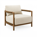 Fauteuil 75 x 80 x 78 cm en tissu crème et métal marron avec accoudoirs tressés style contemporain