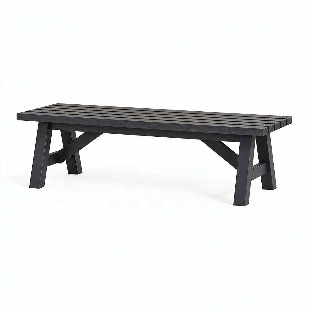 Banc de jardin 180 x 40 x 45 cm en bois noir à lattes style contemporain